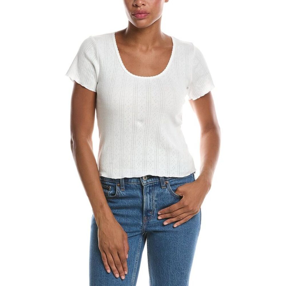 Perfectwhitetee Womens Helena Pointelle Crop T-Shirt, White